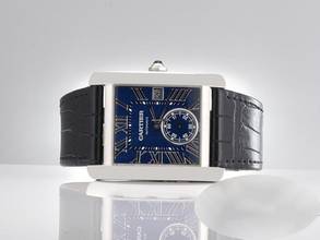 Thumbnail von Cartier Tank MC Automatik Wsta0010 2018 Blau Edelstahl Lederband Stahl Steel Black Dial