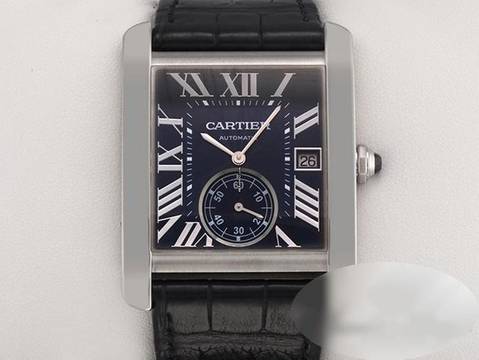  Cartier Tank MC Automatik Wsta0010 2018 Blau Edelstahl Lederband Stahl Steel Black Dial 