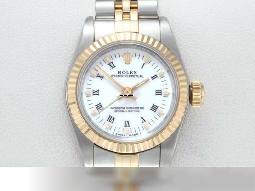Rolex Oyster Perpetual 26 26mm 1996 Edelstahl Gelbgold 750 Automatik Stahl Stainless Steel 18kt Yellow Gold Jubilé-band Chronometer Oyster White Dial