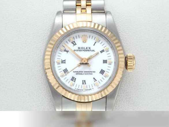  Rolex Oyster Perpetual 26 26mm 1996 Edelstahl Gelbgold 750 Automatik Stahl Stainless Steel 18kt Yellow Gold Jubilé-band Chronometer Oyster White Dial 