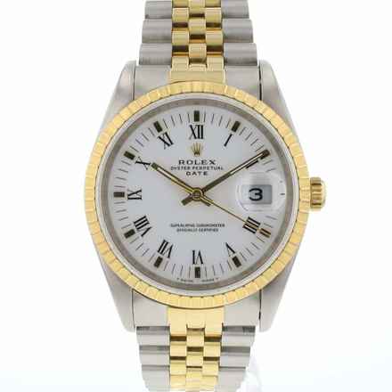  Rolex Oyster Perpetual Date 34 Gold/Steel White Roman Dial 