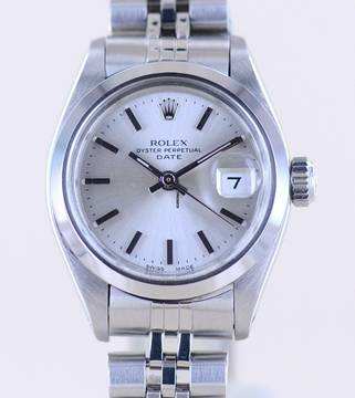  Rolex Oyster Perpetual Lady Date silver index dial Jubiléband 26mm polished Bezel 