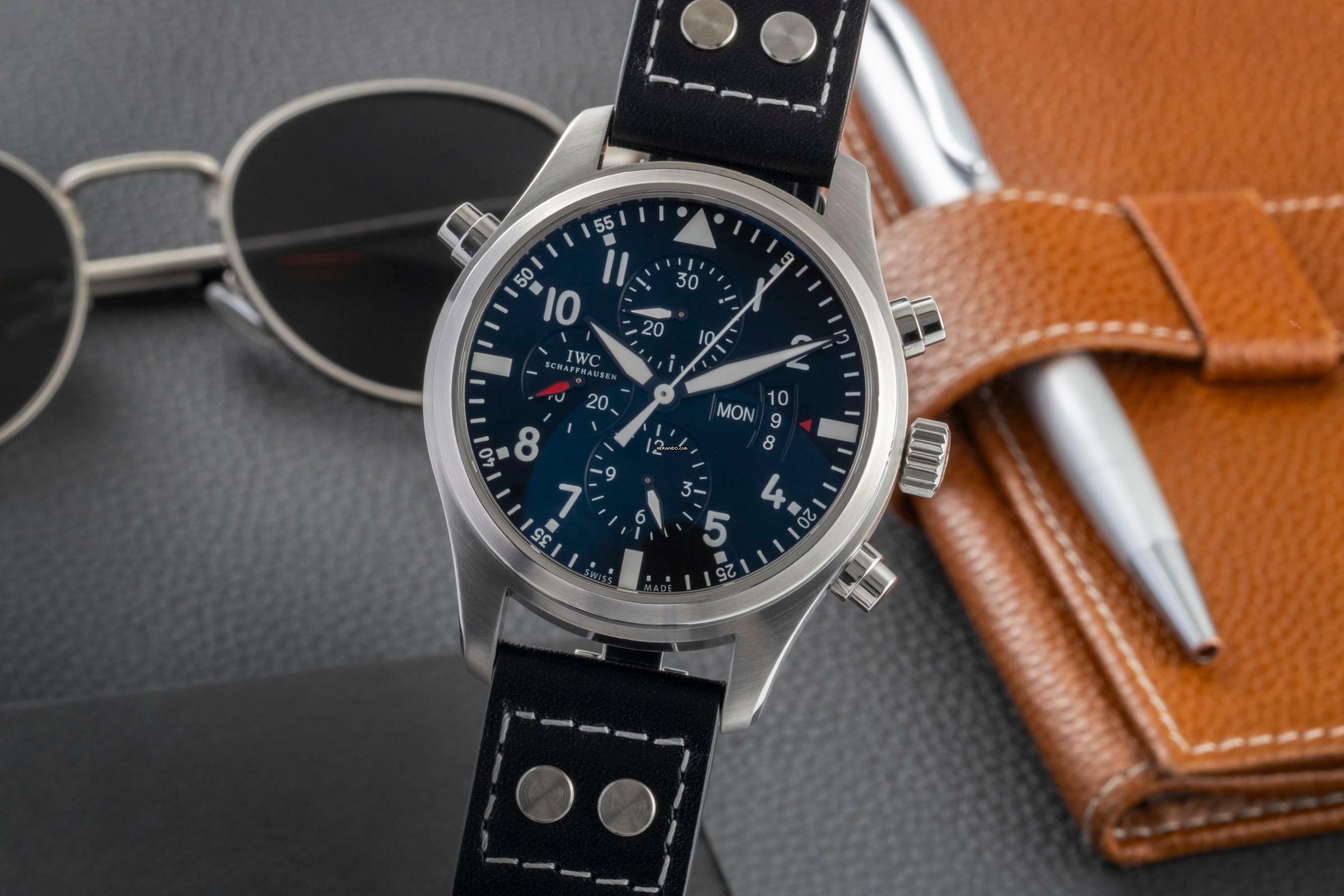 IWC Fliegeruhr Doppelchronograph Schaffhausen Pilot Double Chronograph Automatik Stahl Herrenuhr Ref IW377801