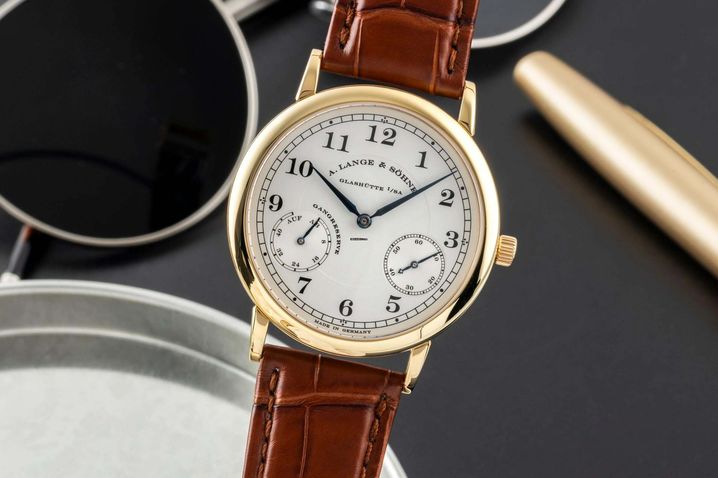 A. Lange & Söhne 1815 AUF / AB 18k Gold Handaufzug Herrenuhr Ref. 221.021 Box