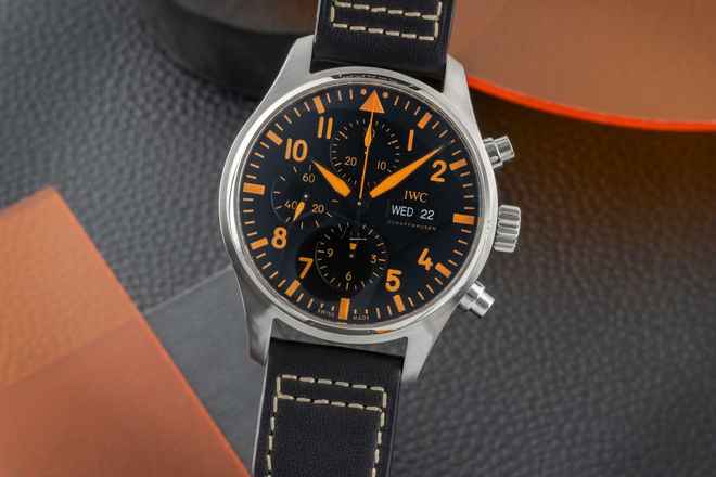  IWC Fliegeruhr Chronograph Pilot Orange Sandstorm Chronograph Stahl Automatik Ref. IW377730 B&P 2021 