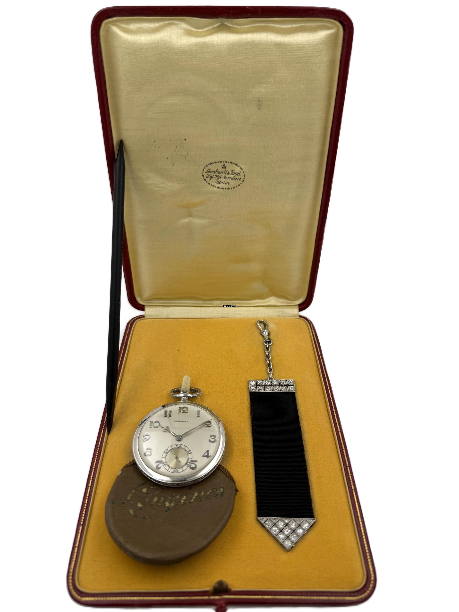 Longines Ultra Rare Platinum Pocket Watch with Diamonds from 1929