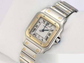 Thumbnail von Cartier Santos Galbée stainless steel yellow gold 750 W20011c4 date steel gold
