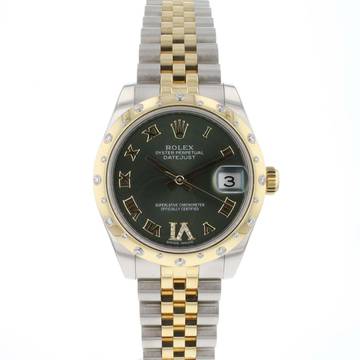  Rolex Datejust 31 Gold/Steel Diamonds Green Roman Dial 