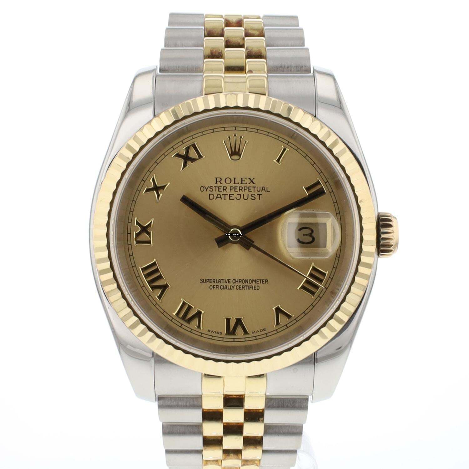 Rolex Datejust 36 Steel/Gold Champagne Roman Dial