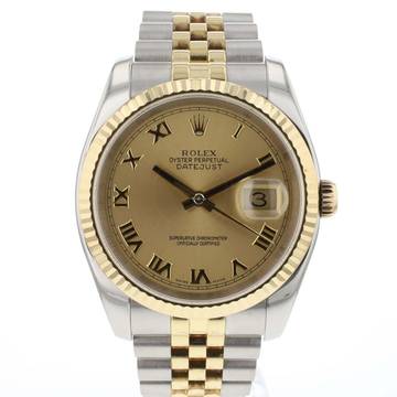  Rolex Datejust 36 Steel/Gold Champagne Roman Dial 