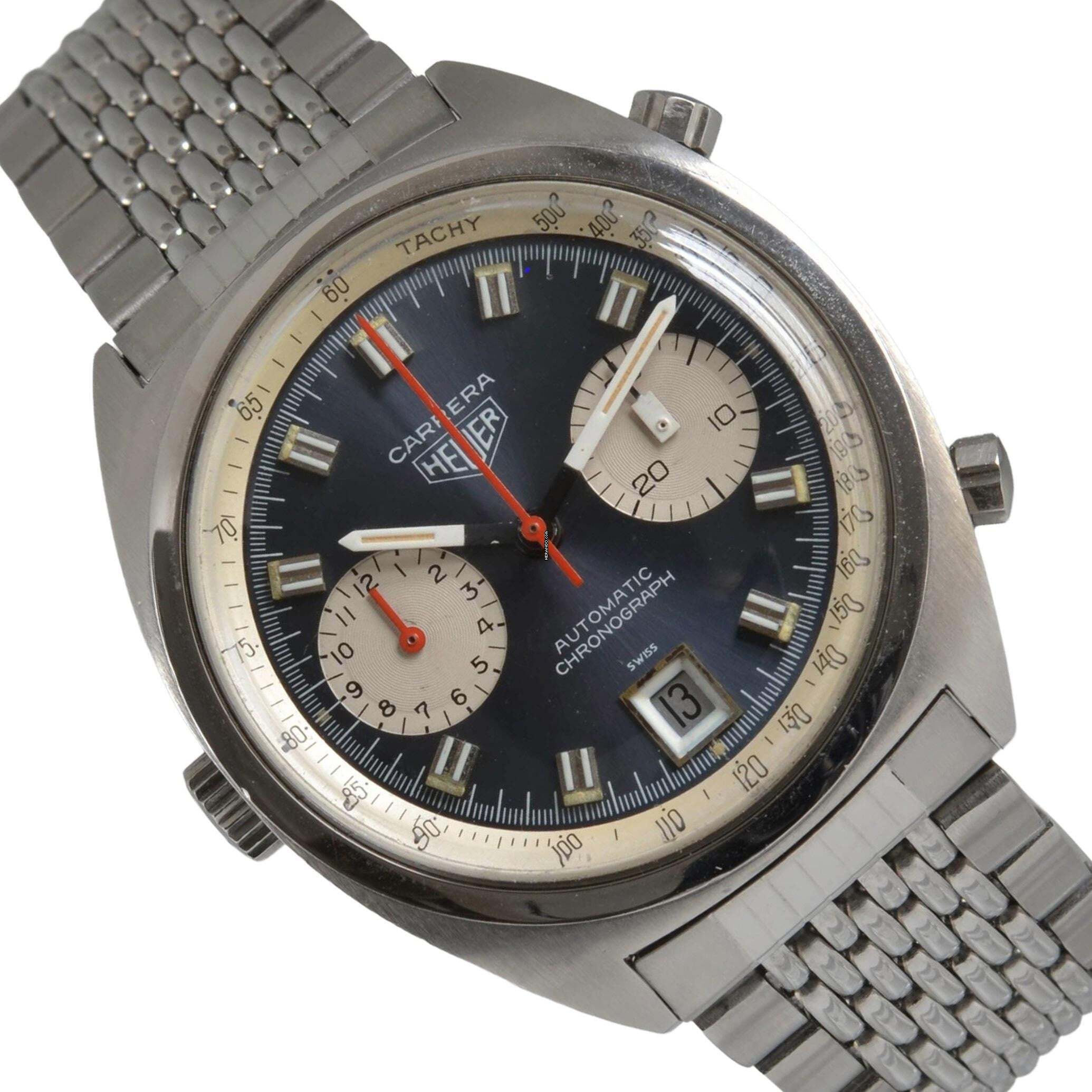 Heuer Carrera 1153 chronograph Soleil blue dial caliber 12 manual 1971