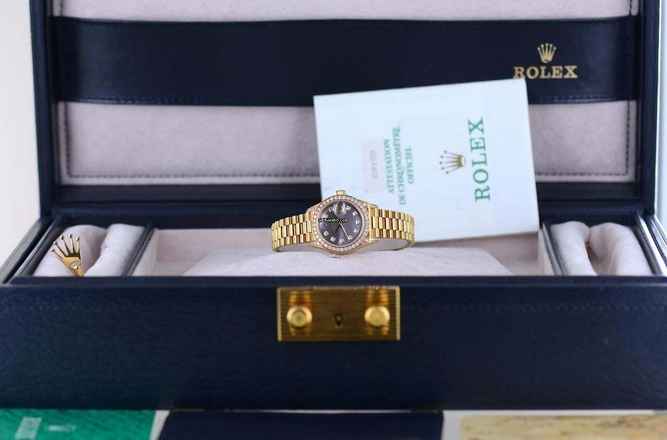 Rolex Lady-Datejust 18K żółte złoto tarcza MOP diament fabryczny 26mm Lady rzadki B+P