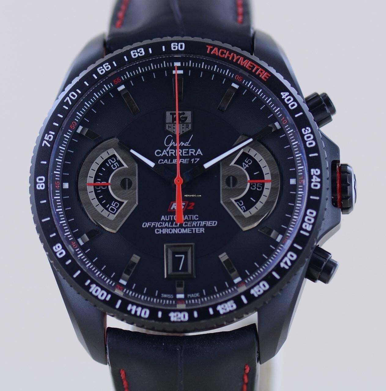 TAG Heuer Grand Carrera Black RS2 Chronograph Date Rotating System B+P rare