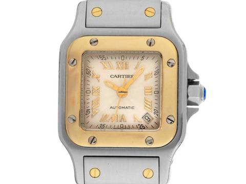  Cartier Santos Galbée Date PM Kleines Modell Ref.2423 2001 Box&Beschreibung sehr gut Vintage Santos Galbee Date PM kleines Modell 