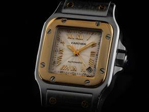 Thumbnail von Cartier Santos Galbée Date PM Kleines Modell Ref.2423 2001 Box&Beschreibung sehr gut Vintage Santos Galbee Date PM kleines Modell