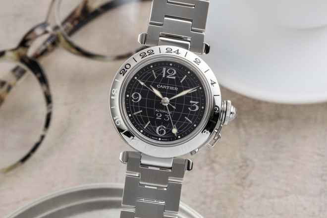 Cartier Pasha C GMT Big Date Automatická ocelová pánská hodinky Ref. W31049M7