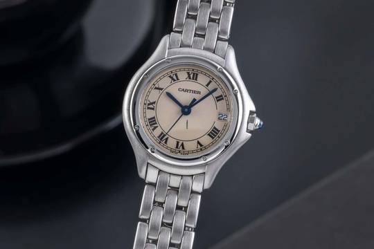  Cartier Cougar Stahl Quarz Roman Dial Damenuhr Ref. W35001F5 Klassiker 