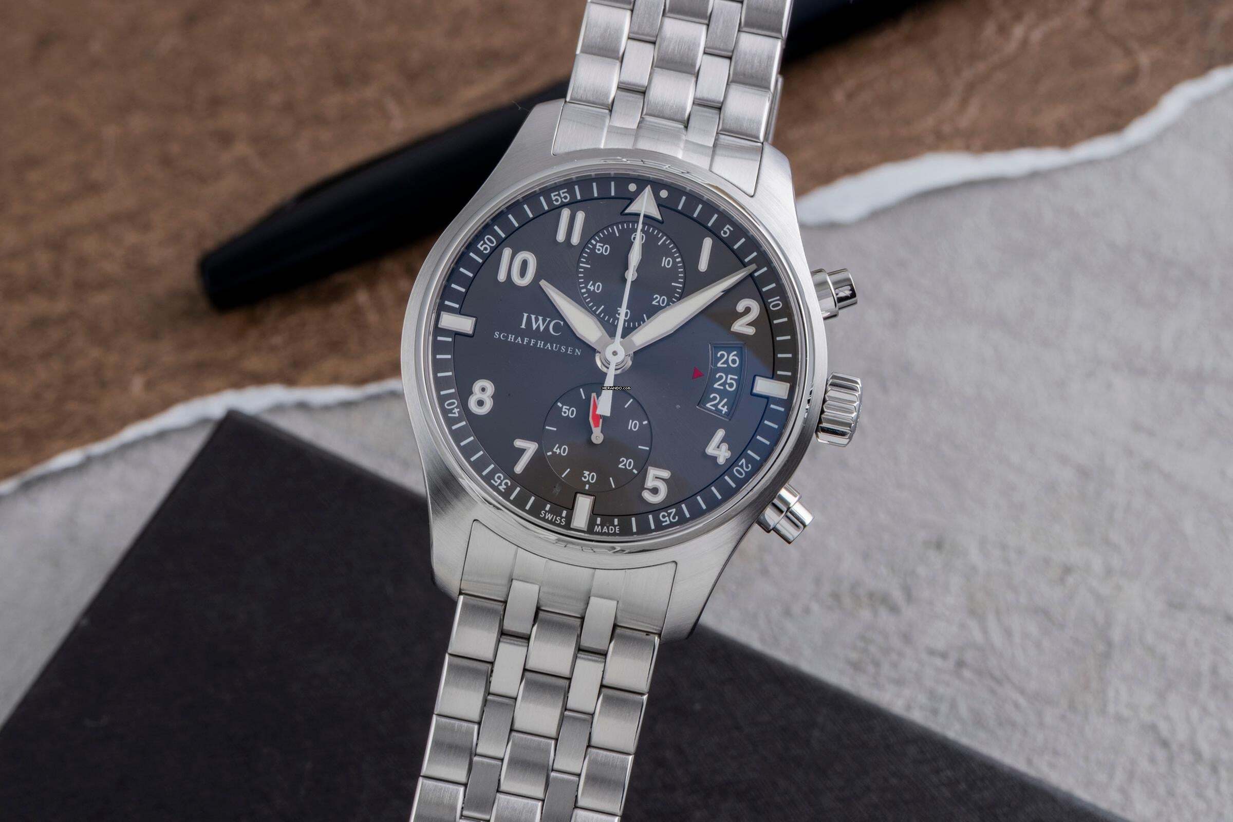 Zegarek pilot IWC Spitfire Chronograph stal automatyczny Ref. IW387804 dokumenty