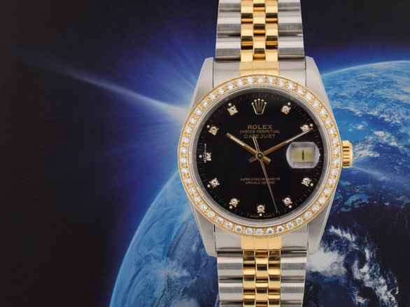  Rolex Datejust 36 16233 Black Diamonds Dial - After Diamonds Bezel - Full Set 36mm 