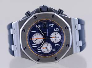 Thumbnail von Audemars Piguet Royal Oak Offshore Chronograph Blue Orange Automatic Glasboden B+P