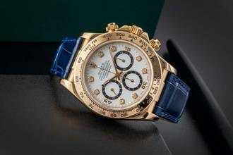 Thumbnail von Rolex Daytona Chronograph 18k Gold White Diamond Dial Ref. 16518 B&P 1997 LC100