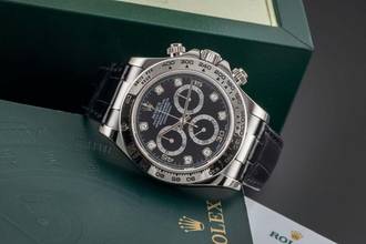 Thumbnail von Rolex Daytona Chronograph 18k Weissgold Black Diamond Dial Ref. 116519 B&P 2004