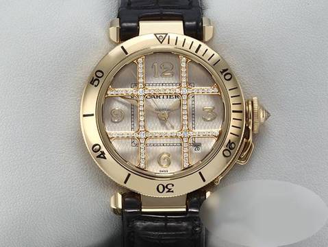  Cartier Pasha 35mm Gelbgold 750 Diamanten Automatik Medium W3012351 Damen Gold 