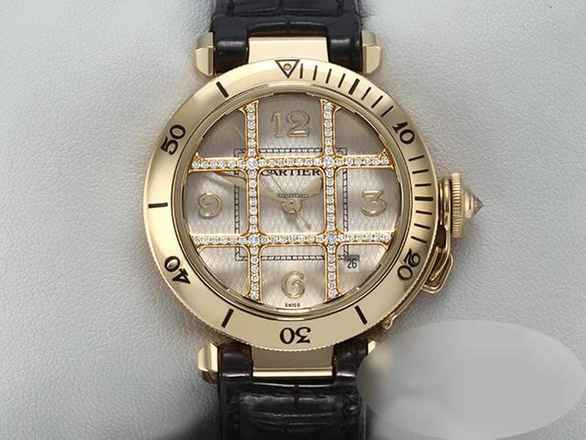  Cartier Pasha 35mm Gelbgold 750 Diamanten Automatik Medium W3012351 Damen Gold 