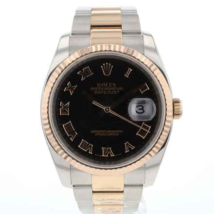 Rolex Datejust 36 Steel/Everose Oyster Black Roman Sunburst Dial 