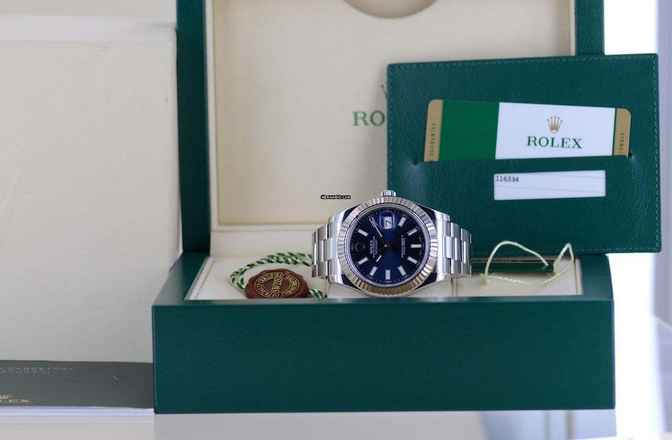  Rolex Datejust II Stahl Weißgold Oyster blue Stick Dial 41mm blau B+P 
