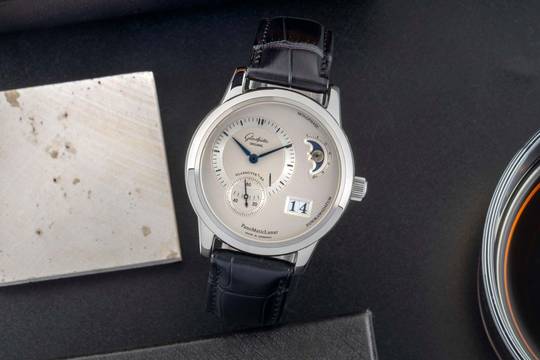  Glashütte Original PanoMaticLunar Stahl Automatik Herrenuhr Ref 1-90-02-02-02-04 B&P 2009 