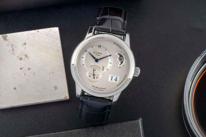  Glashütte Original PanoMaticLunar Stahl Automatik Herrenuhr Ref 1-90-02-02-02-04 B&P 2009 