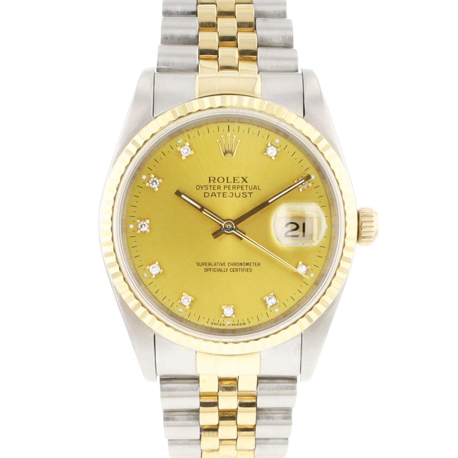 Rolex Datejust 36 Steel Gold Jubilee Fluted Champagne Diamond Dial