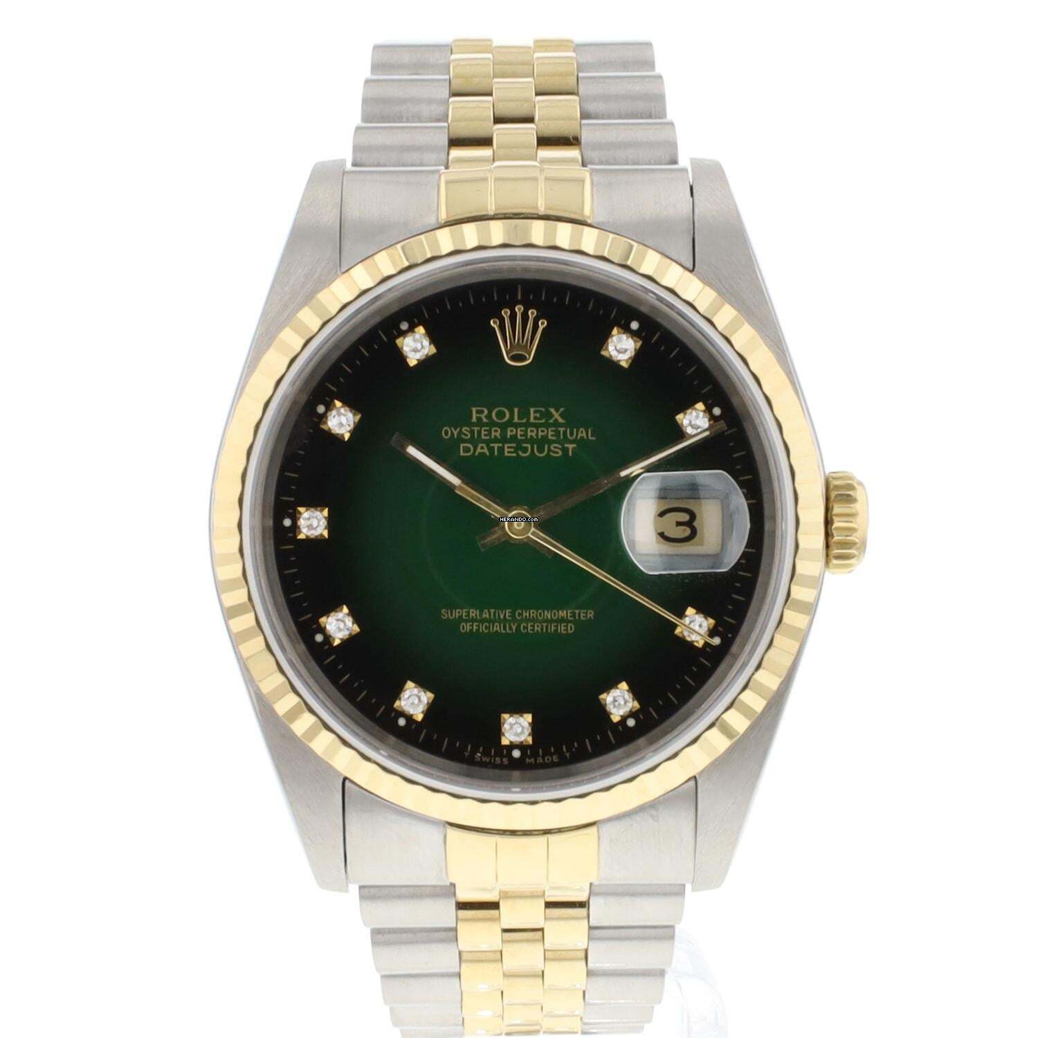 Rolex Datejust 36 Steel/Gold Jubilee Green Vignette Diamond Dial
