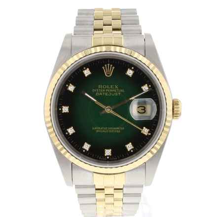  Rolex Datejust 36 Steel/Gold Jubilee Green Vignette Diamond Dial 