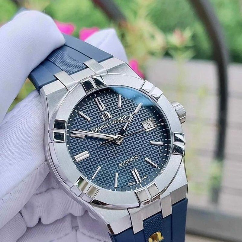 Maurice Lacroix AIKON Automatische Blauwe wijzerplaat horloge 42mm Zwart Lacroix Aikon NIEUW VOLLEDIG SET