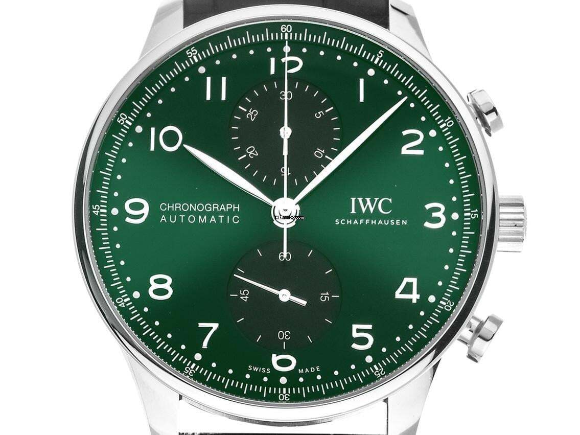 IWC Portugieser Chronograph Ref.IW371615 2026 Full Set Ungetragen Portugieser Chronograph Green Dial Krokoleder Faltschließe