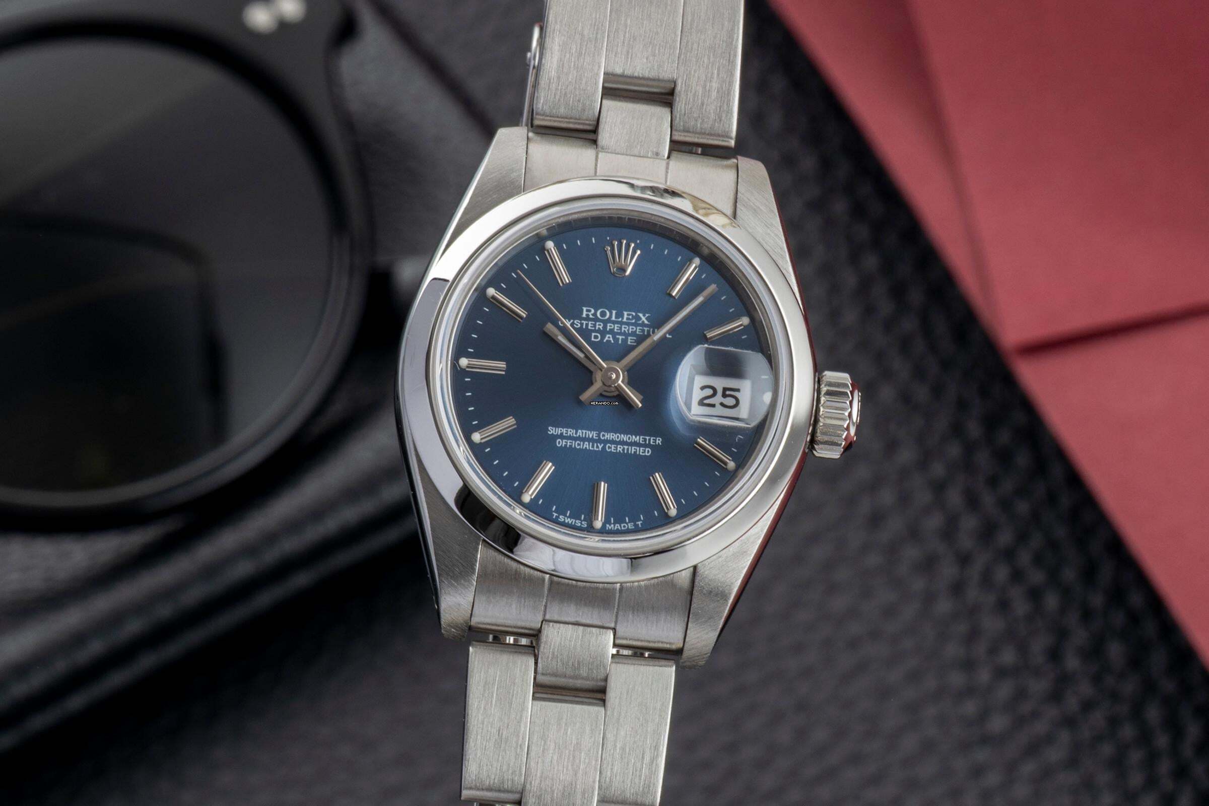 Rolex Oyster Perpetual Lady Date 26 Blue Dial Oyster Edelstahl Automatik Ref. 69160 B&P 1993