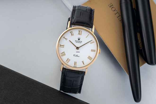 Rolex Cellini 18k (0,750) złoto z białą tarczą, ręczny naciąg, męski zegarek, ref. 5112 E-seria