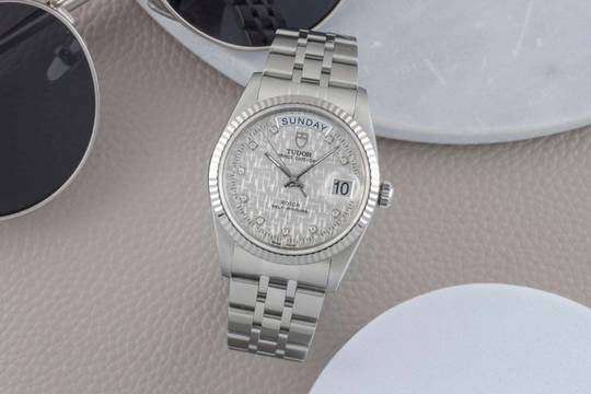 Tudor Prince Date Day Automatic Stainless Steel / White Gold Diamonds Ref 76214 Papers
