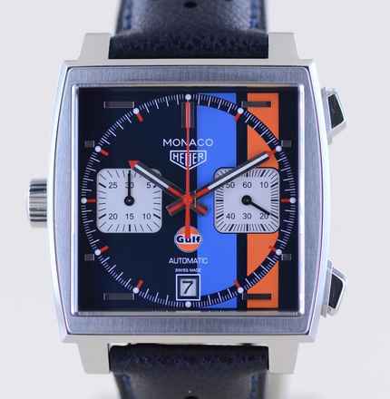  TAG Heuer Monaco Steve McQueen Gulf Special Edition Saphir blue Dial B+P rar 