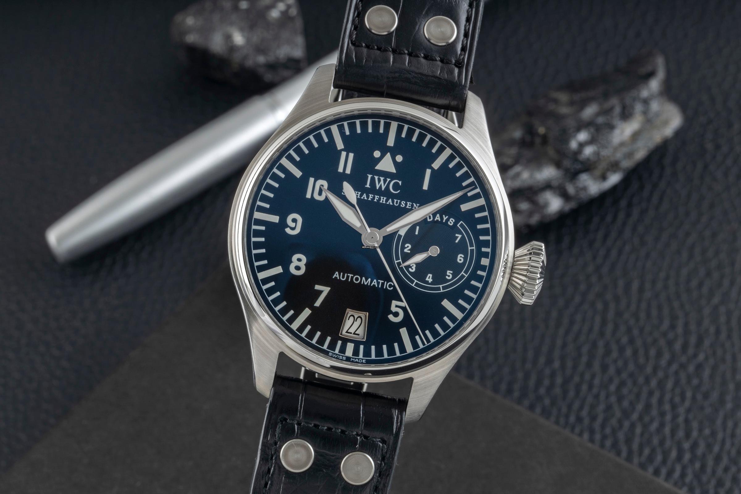 IWC Große Fliegeruhr Schaffhausen Big Pilot Automatik 7 Days Stahl Herrenuhr Ref IW500201 Papiere