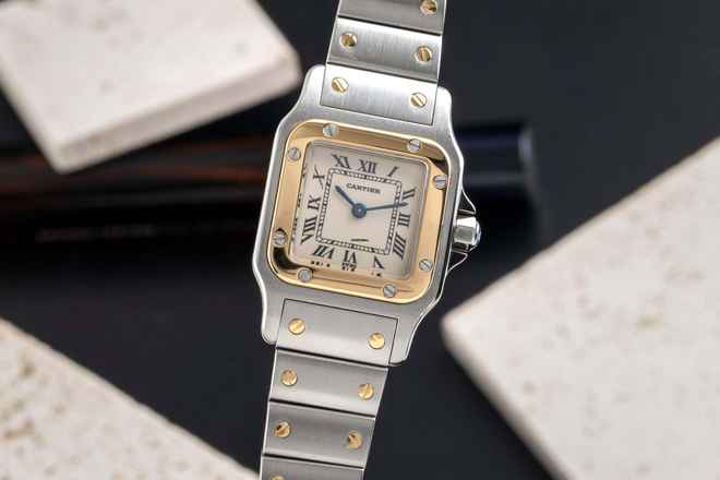  Cartier Santos Galbée Lady Stahl / Gold Saphirglas Ref. W20012C4 