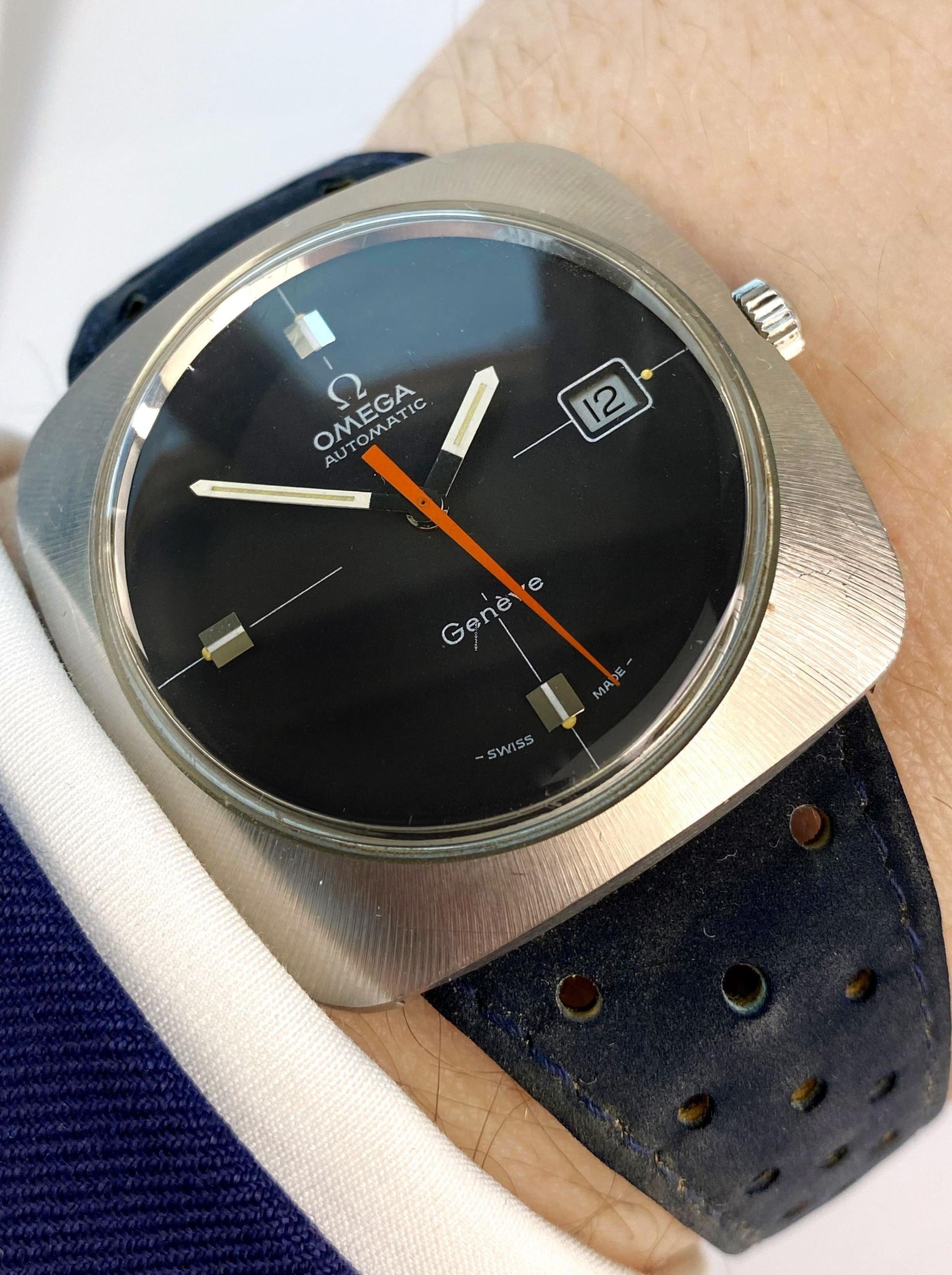 Omega Genève Vintage Automatic Automatik Black Dial Orange Hand