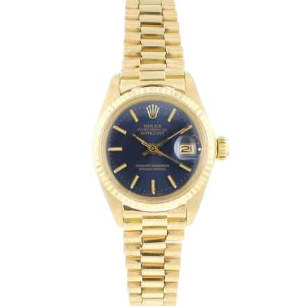  Rolex Lady-Datejust 26 Yellow Gold President Blue Dial 
