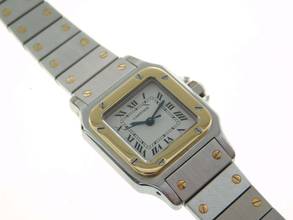 Thumbnail von Cartier Santos Automatik Damenuhr Stahl Gold im Top Zustand strammes Band