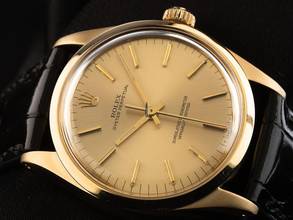 Thumbnail von Rolex Oyster Perpetual 34 18kt Gelbgold Ref.1002 1977 original Box sehr gut Vintage Oyster Perpetual 18kt Gelbgold Krokoleder