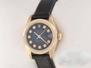 Thumbnail von Rolex Lady-Datejust Gelbgold 750 Diamanten Automatik Lederband Gold Damenuhr